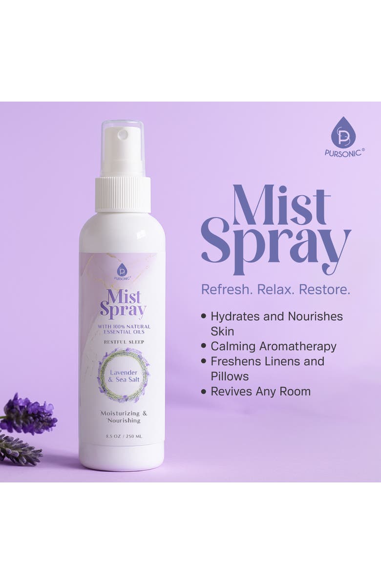 PURSONIC Mist Spray with 100% Natural Essential Oils - Lavender & Sea Salt Aromatherapy, Main, color, White