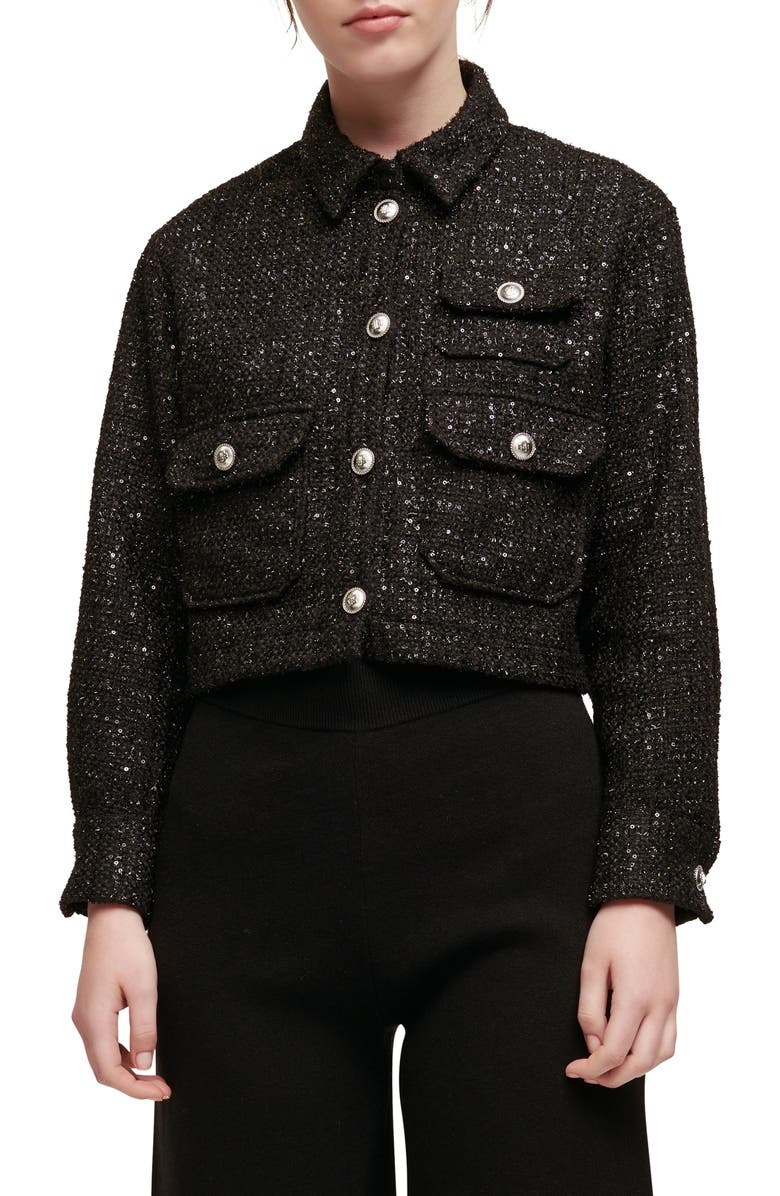 maje Cenatelli Sequin Tweed Jacket, Main, color,