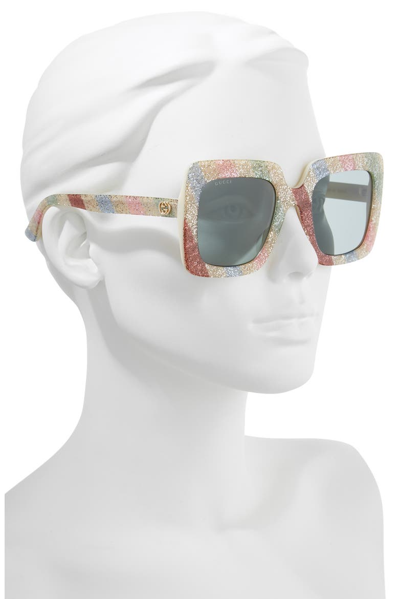 53mm Glitter Stripe Square Sunglasses, Alternate, color, IVORY/ MULTICOLOR