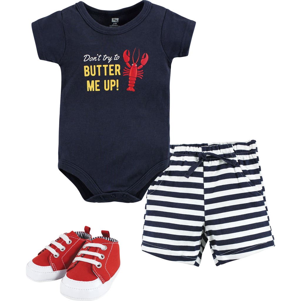 Hudson Baby Little Gent's Soft Cotton Bodysuit, Shorts & Footwear 3pk In Multi