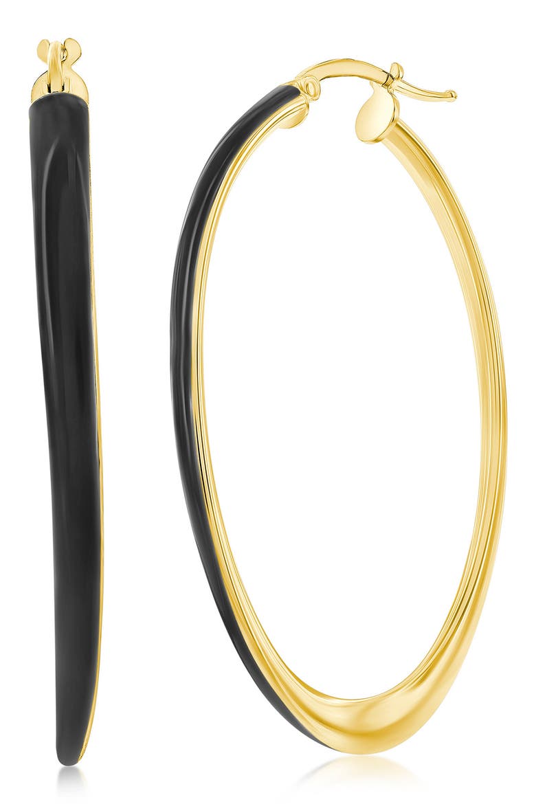 Enamel Oval Hoop Earrings, Main, color, BLACK