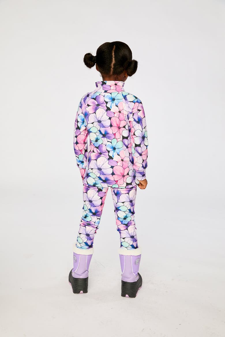 Two Piece Floral Brushed Half-Zip Top & Pants Thermal Underwear, Alternate, color, Purple Floral Print