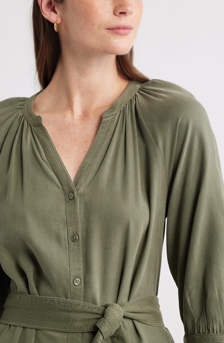 Caslon<sup>®</sup> Belted Long Sleeve Midi Shirtdress, Alternate, color, Green Sorrel
