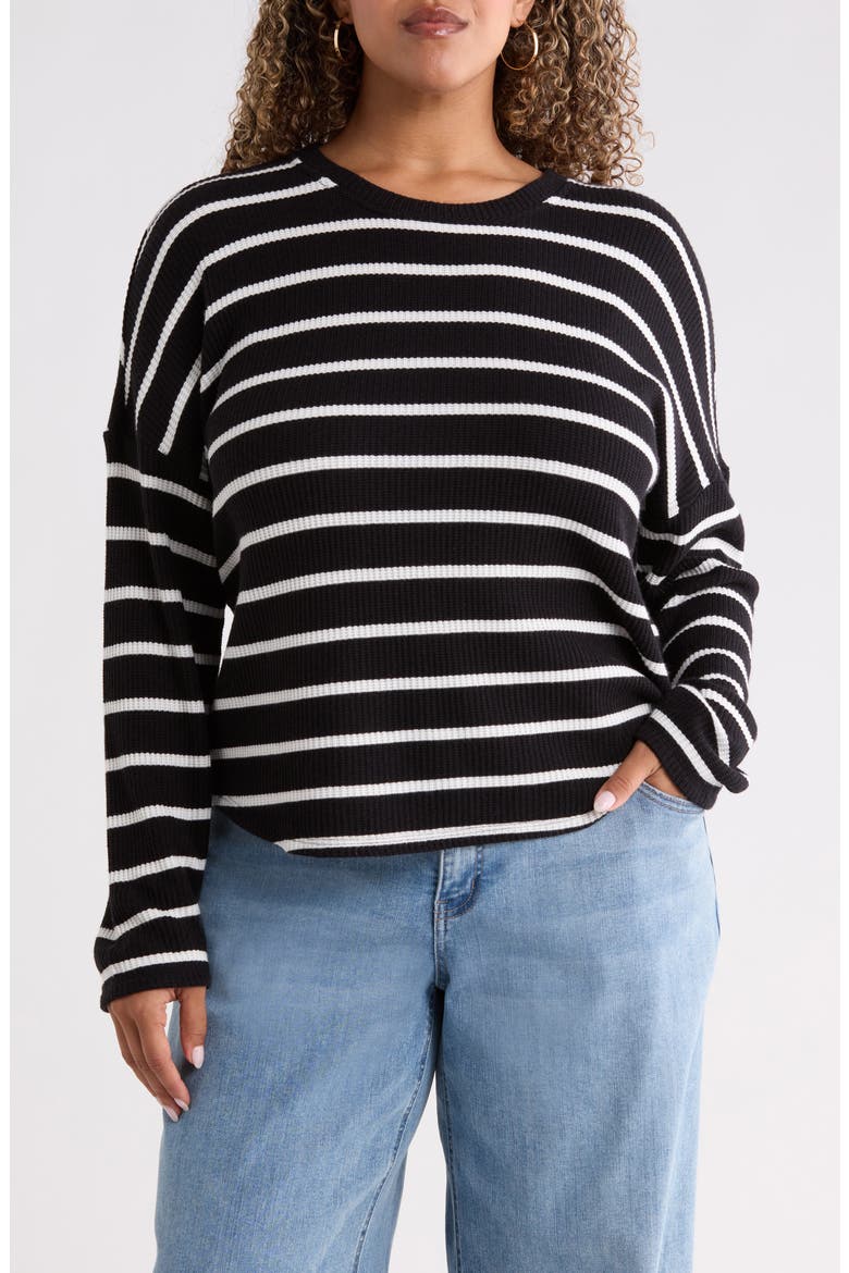 Drop Shoulder Waffle Tee, Main, color, BLACK- IVORY STACY STRIPE