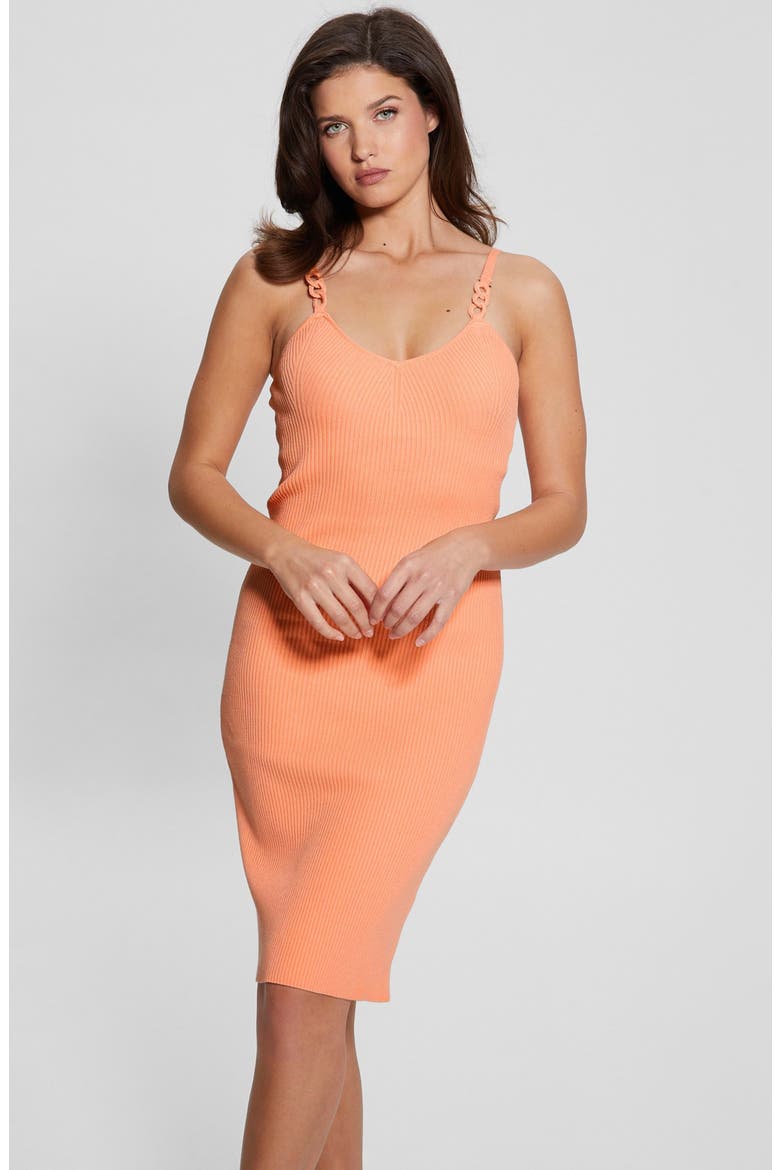 Gina Linked Ring Detail Rib Minidress, Alternate, color, ORANGE ZING MULTI