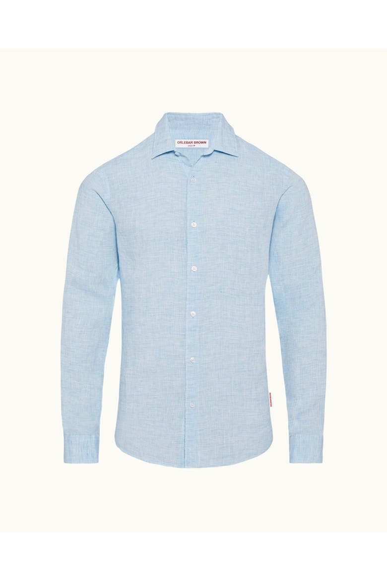 Giles Linen Tailored-Fit Shirt, Alternate, color, Pale Blue/White