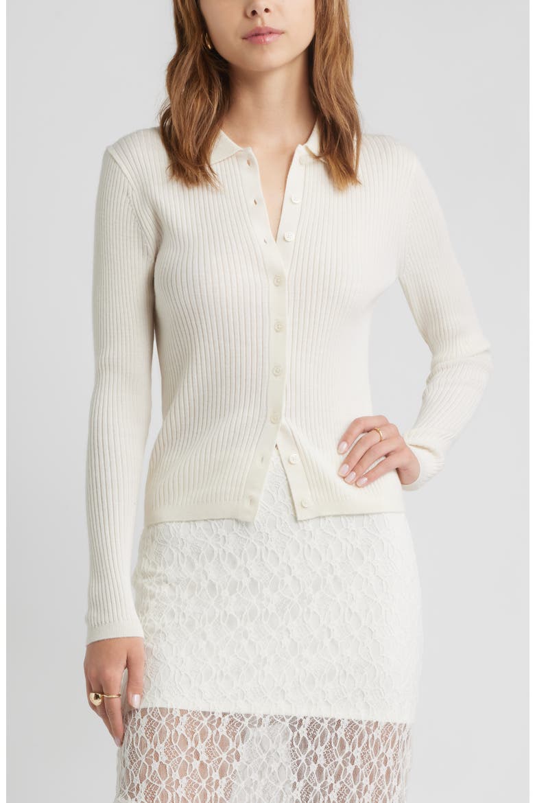 Collared Merino Wool Cardigan, Main, color, WHITE WHISPER
