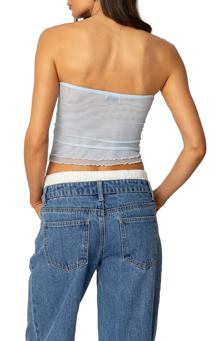 EDIKTED Rori Ruffle Mesh Tube Top, Alternate, color, Light-Blue