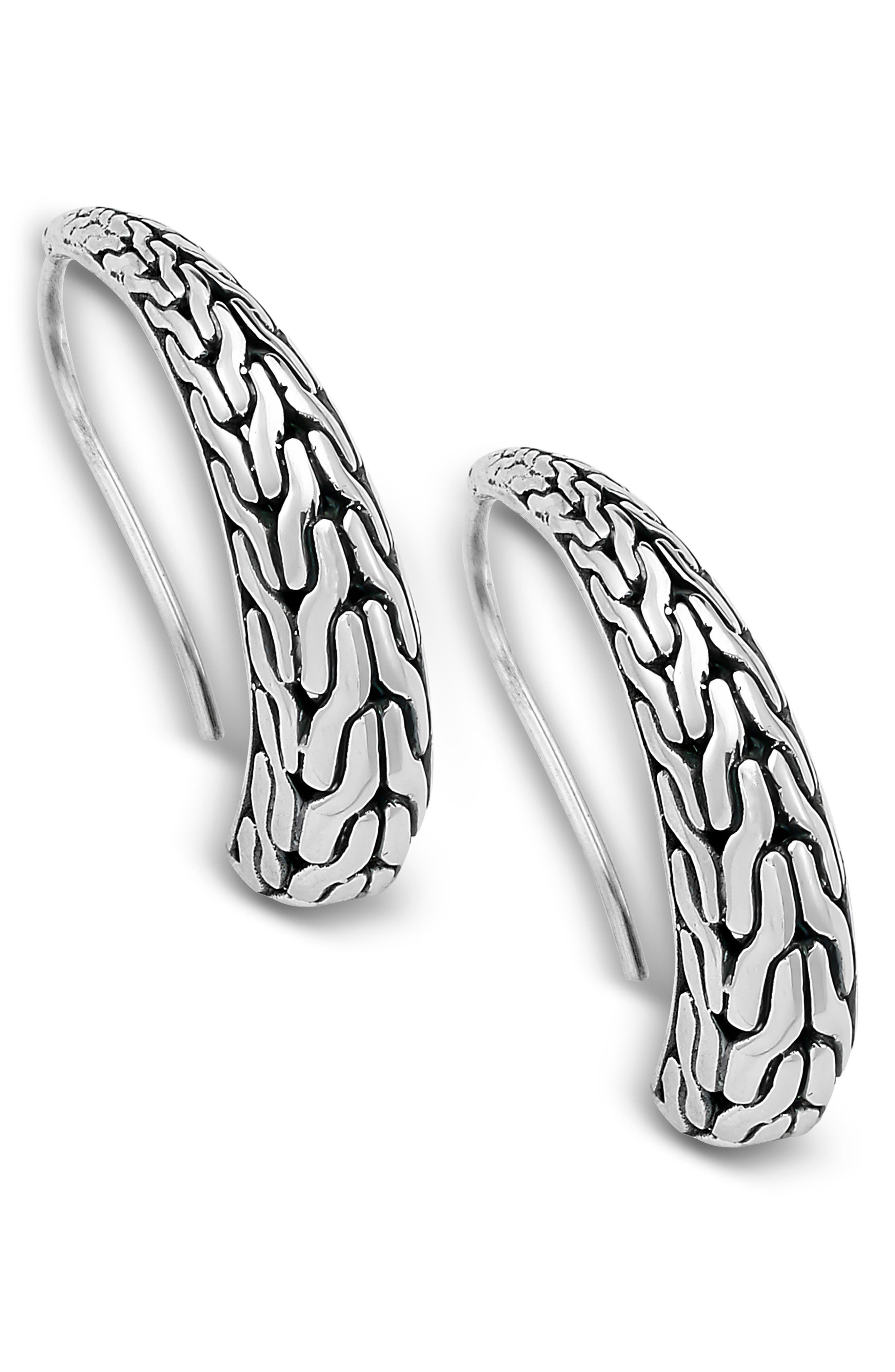 Woven Sterling Silver J-Hoop Earrings