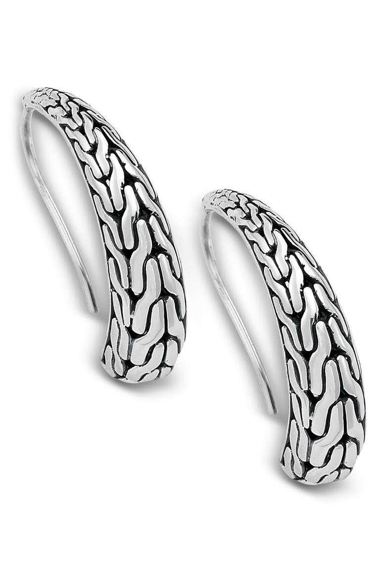 Woven Sterling Silver J-Hoop Earrings, Main, color, SILVER