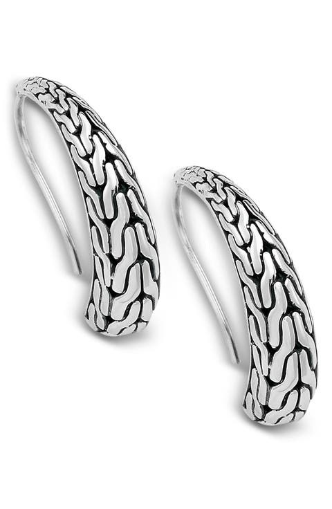 Woven Sterling Silver J-Hoop Earrings