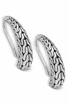 Woven Sterling Silver J-Hoop Earrings