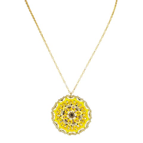 Yellow Crystal Mandala Beaded Necklace