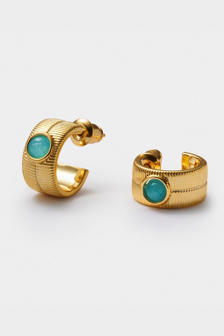 'March' Waterproof Gold Birthstone Hoop Earrings, Alternate, color, March