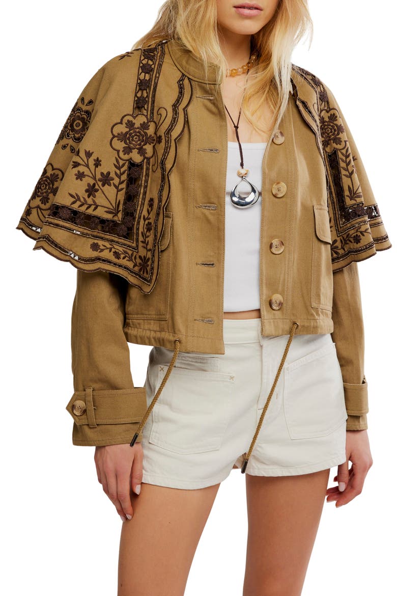 Bali Hideaway Cutwork & Embroidery Cotton Jacket, Main, color, OLIVE COMBO
