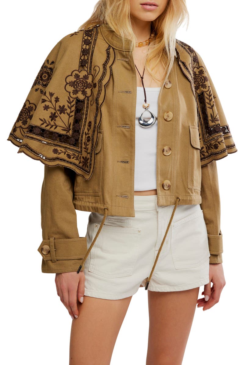 Free People Bali Hideaway Cutwork & Embroidery Cotton Jacket, Main, color, Olive Combo