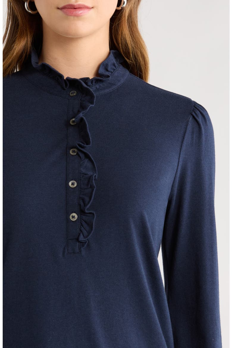 Ruffle Detail Henley Shirt, Alternate, color, NAVY STILL