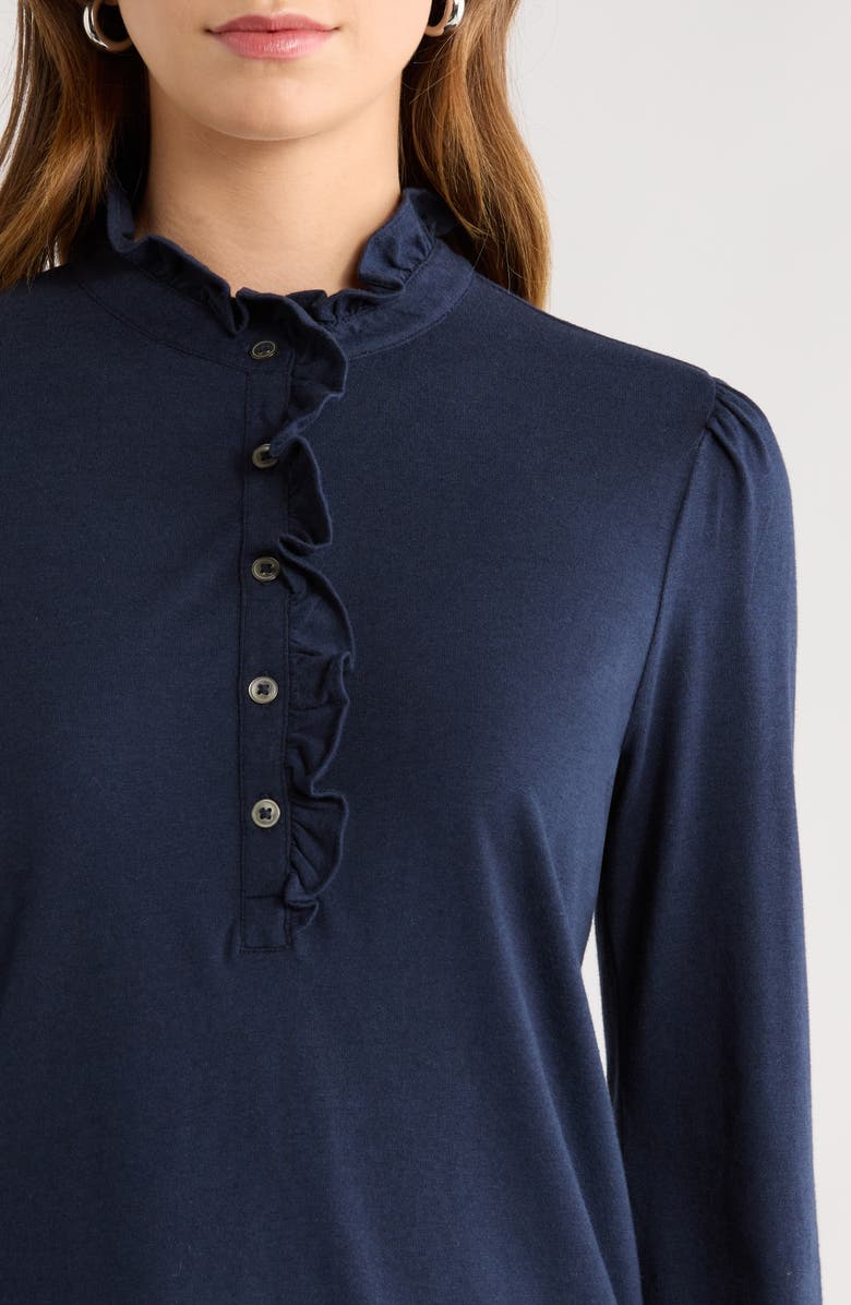 Caslon<sup>®</sup> Ruffle Detail Henley Shirt, Alternate, color, Navy Still