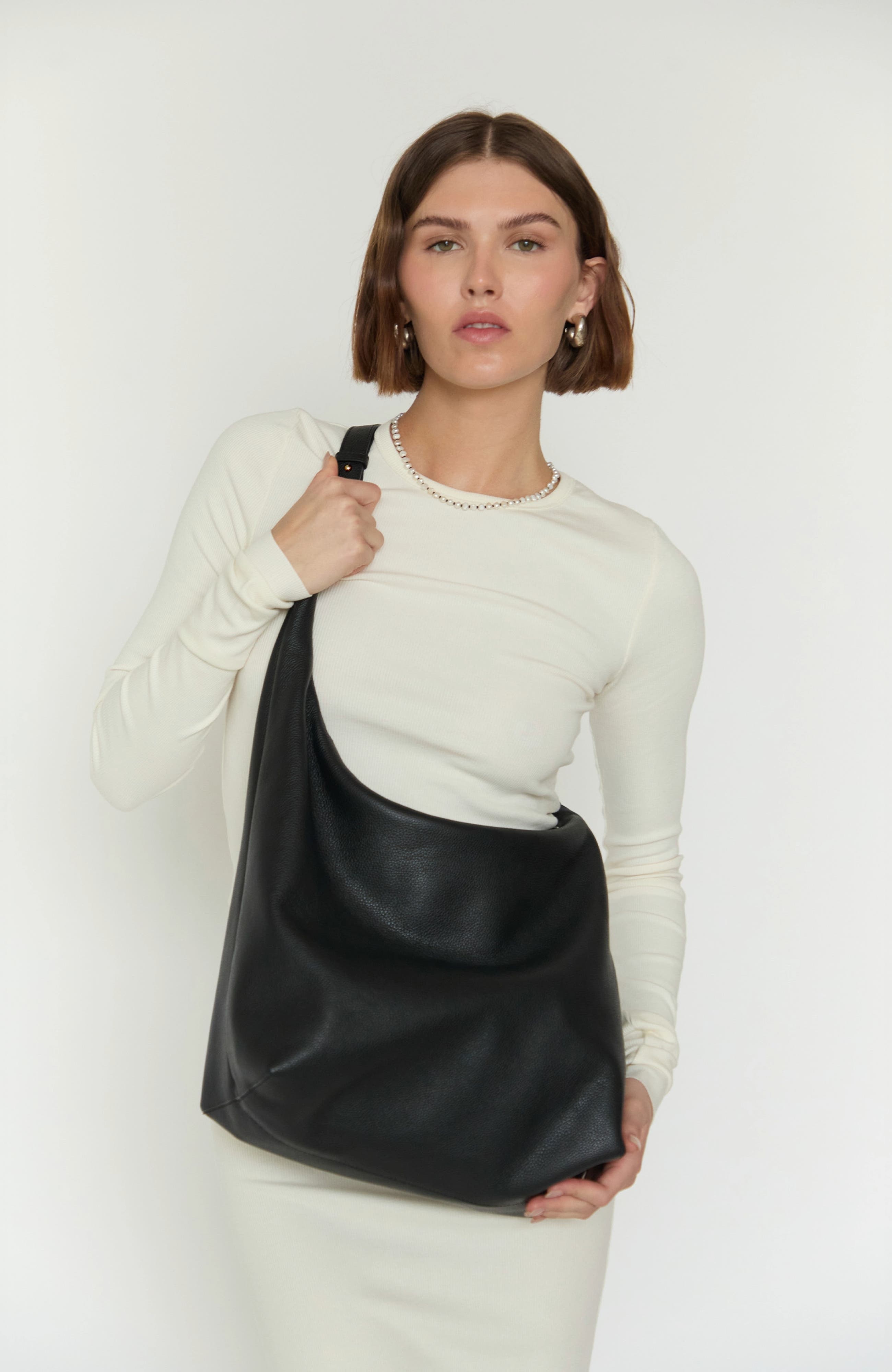 HYER GOODS Leather Convertible Hobo Ring Bag, Alternate, color, Black/Gold