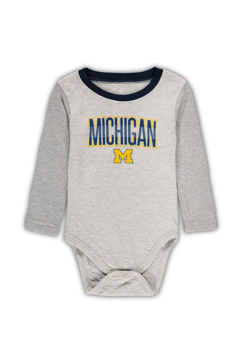 Infant Wes & Willy Heathered Gray/Navy Michigan Wolverines Jie Jie Long Sleeve Bodysuit & Pants Set, Alternate, color, Heather Gray