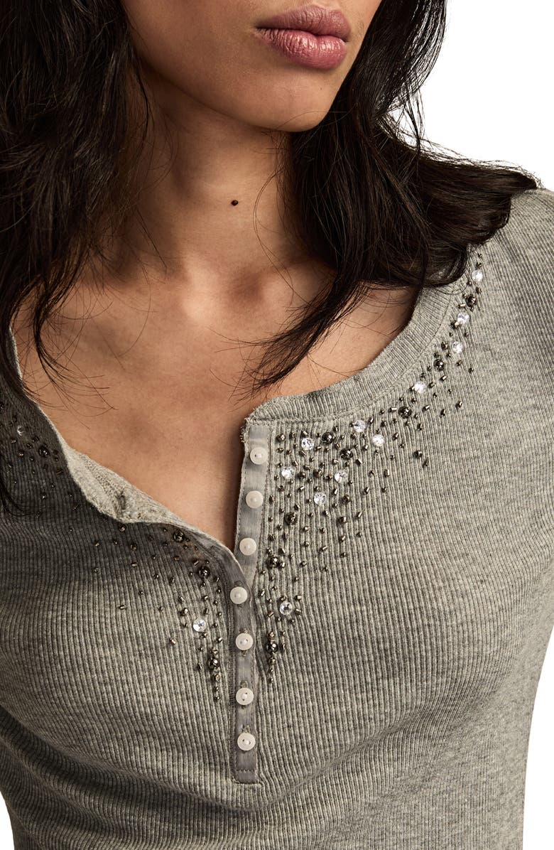 Lucky Brand Beaded Henley, Alternate, color, Heather Grey