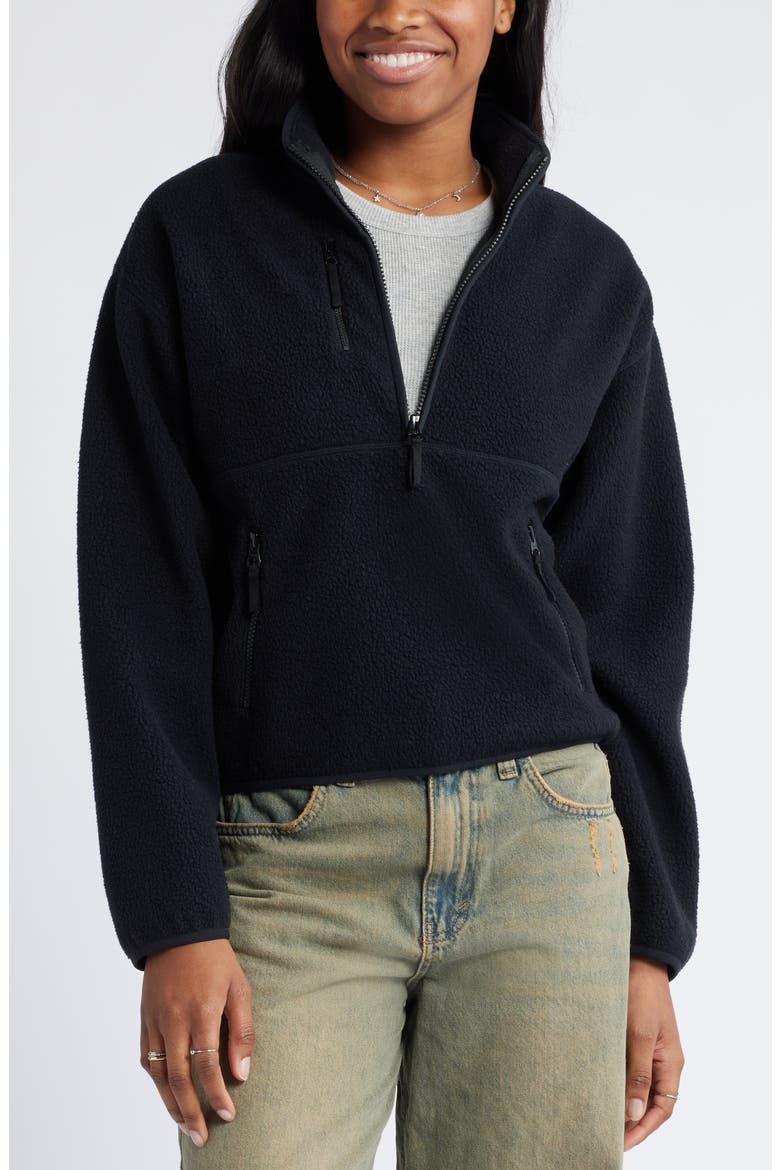 Fleece Quarter Zip Pullover, Main, color, BLACK