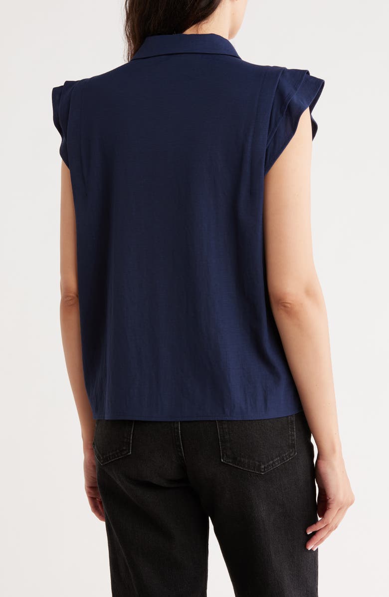 Bobeau Cap Sleeve Piqué Button-Up Top, Alternate, color, Navy