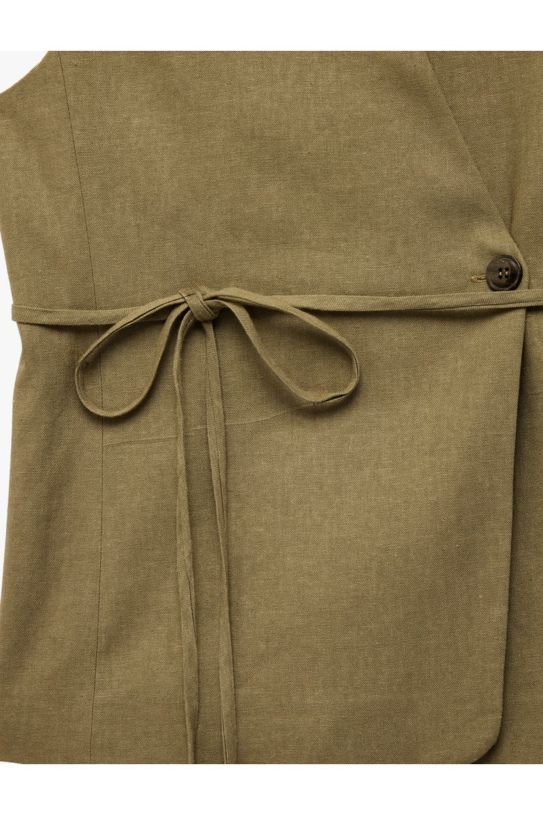 Linen Blend V-Neck Tailored Vest with Belt, Alternate, color, KHAKI