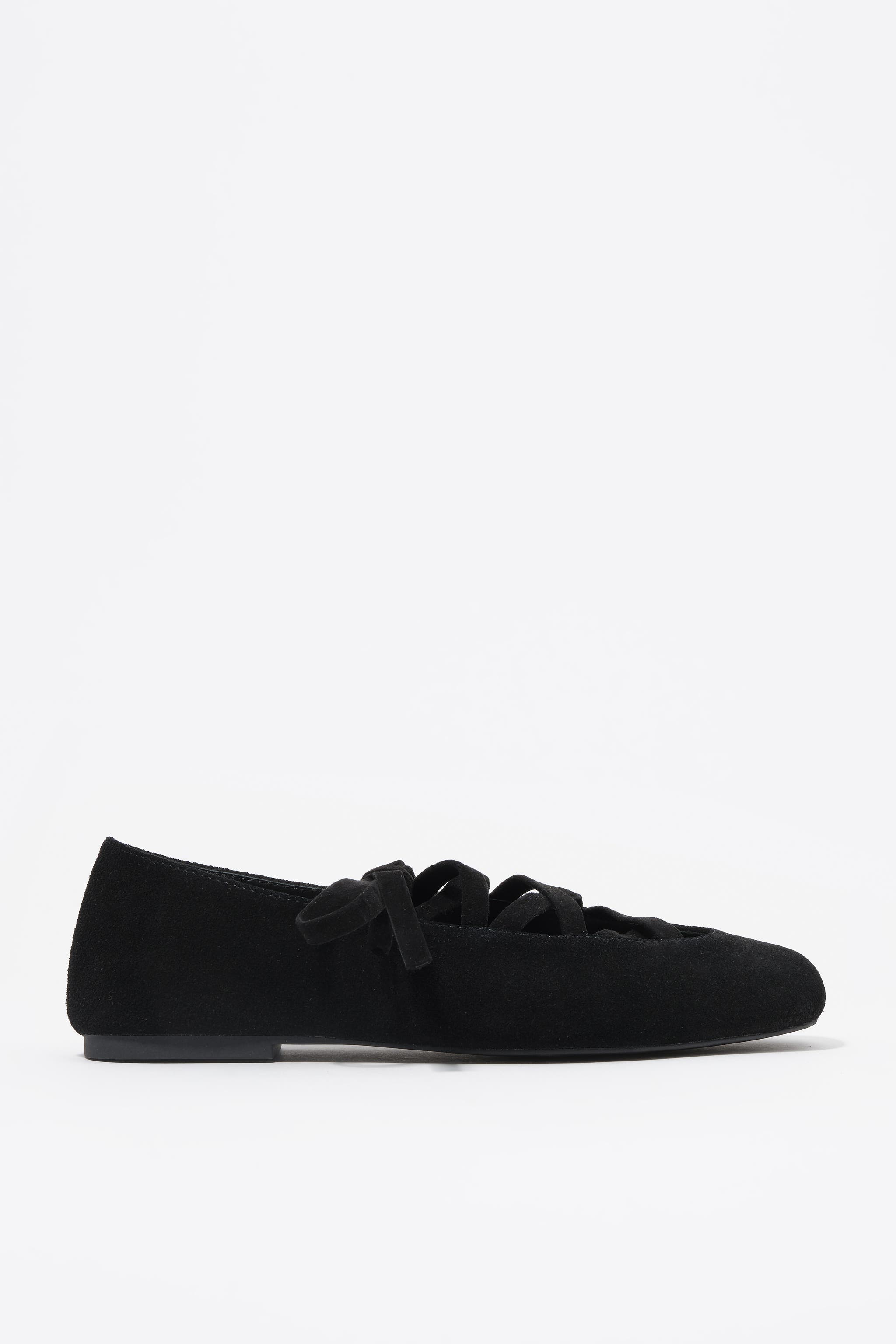 Split Leather Ballerina, Main, color, BLACK