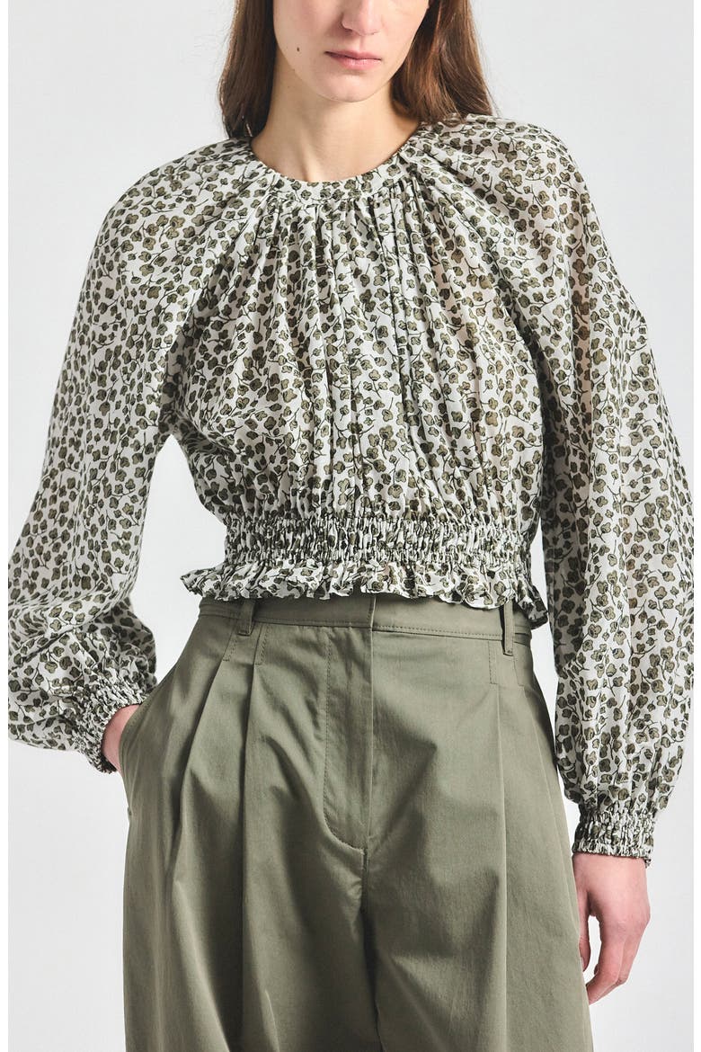 Charlee Clover Print Woven Shirt, Main, color, MARSHMALLOW/ MERMAID