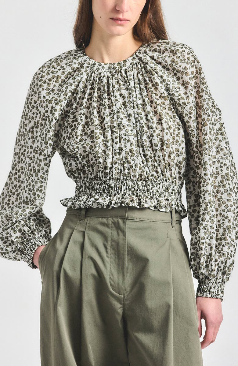 Derek Lam 10 Crosby Charlee Clover Print Woven Shirt, Main, color, Marshmallow/ Mermaid