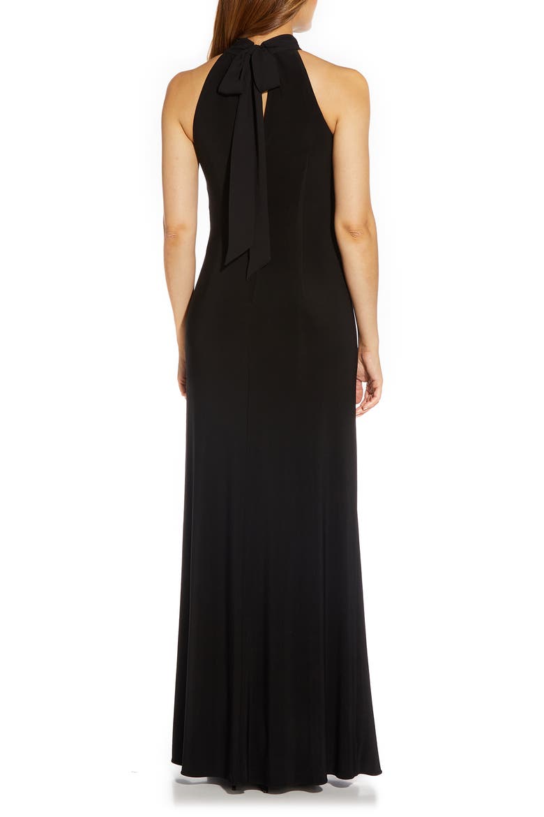 Jersey & Chiffon Halter Gown, Alternate, color, BLACK
