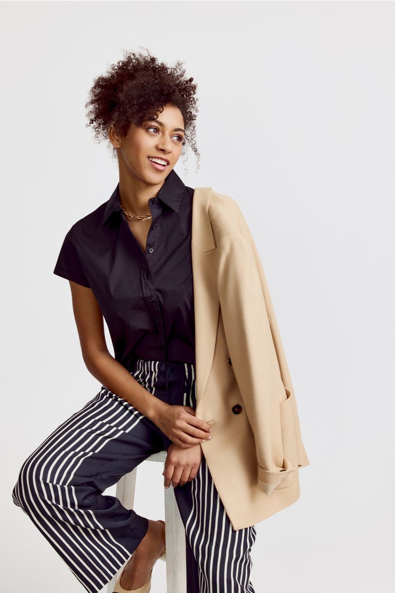 The Boxy Cropped Short Sleeve Shirt, Alternate, color, Black
