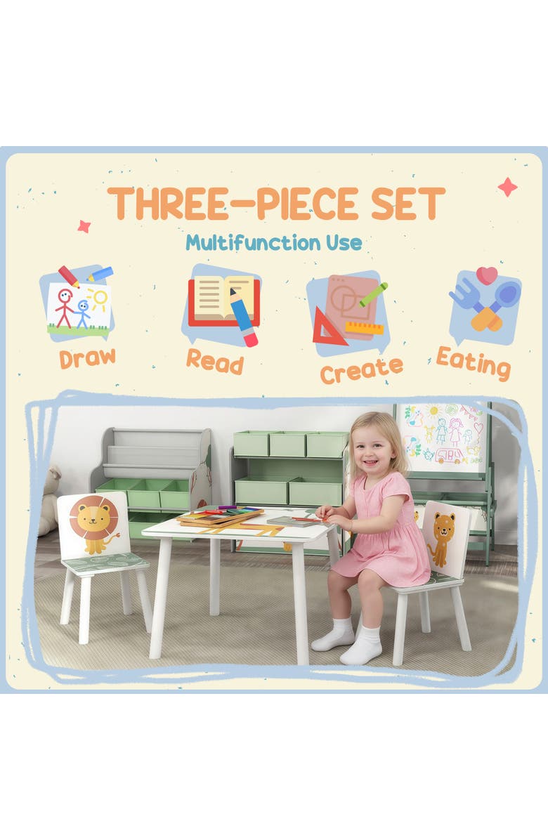 Qaba 3-Piece Kids Table & Chairs Set, Bedroom/Nursery/Playroom, Alternate, color, Green