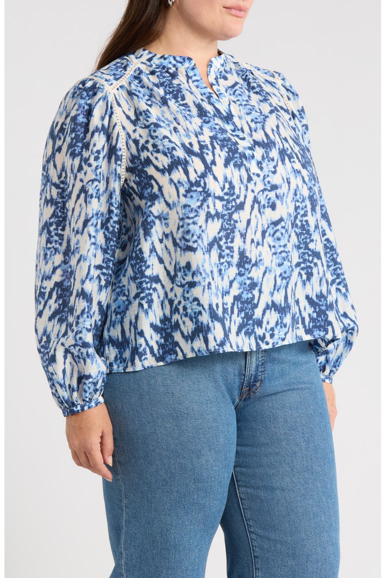 Embroidered Inset Top, Alternate, color, IVORY- BLUE LINEN IKAT