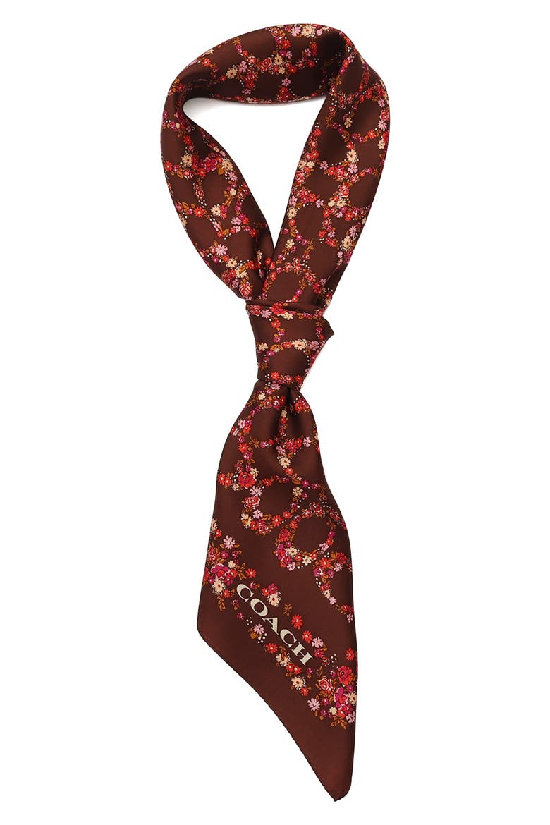Posey Cluster Silk Square Scarf, Alternate, color, BROWN MULTI