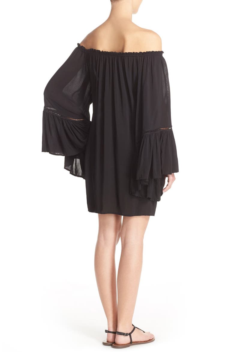 Off the Shoulder Bell Sleeve Cover-Up Tunic, Alternate, color, BLACK