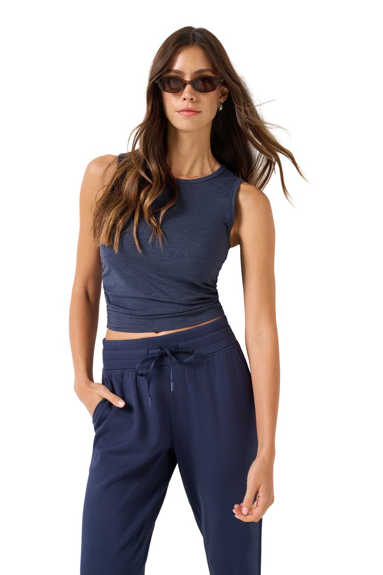 Skyline Ruched Jersey Tank, Alternate, color, HEATHER NAVY BLAZER
