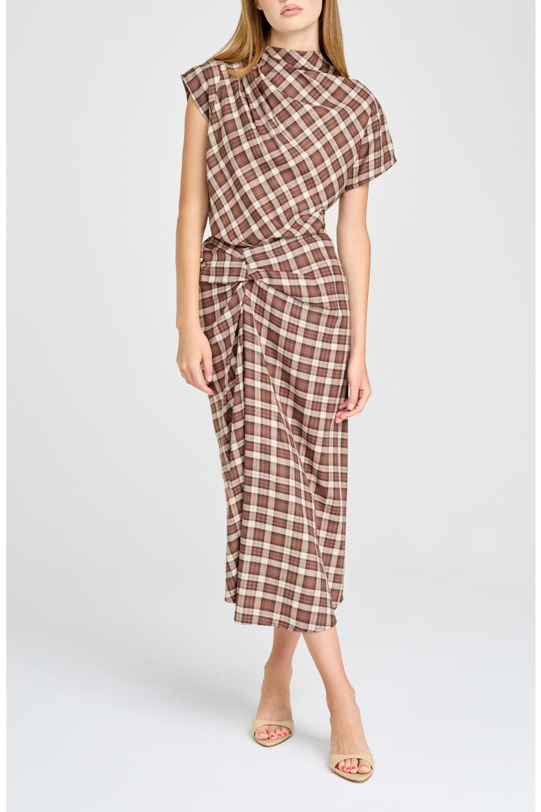Laurel Plaid Drape Detail Cotton Skirt, Alternate, color, BROWN