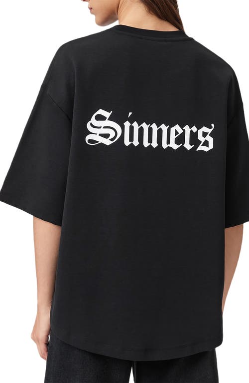Allsaints Womens Black Amelie Branded-print Cotton-jersey T-shirt In Black