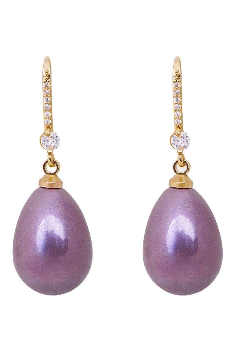 Faux Pearl Crystal Dangle Earrings, Main, color, PURPLE