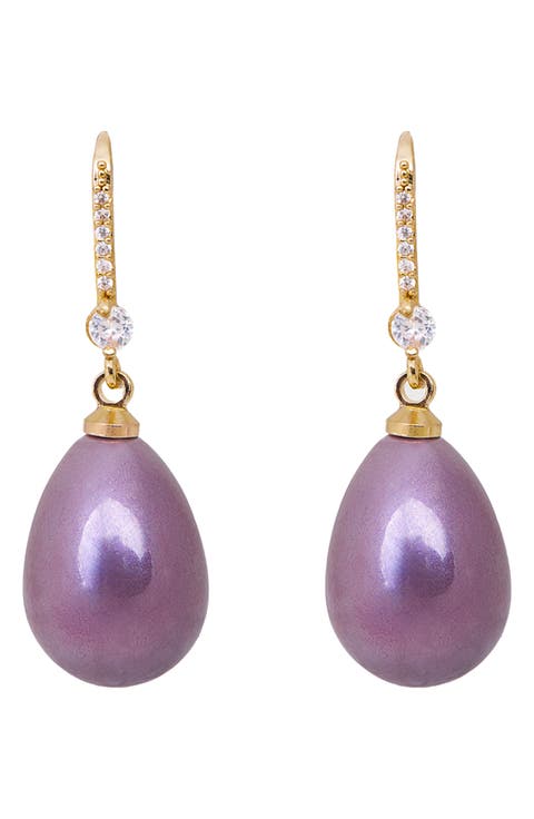 Faux Pearl Crystal Dangle Earrings