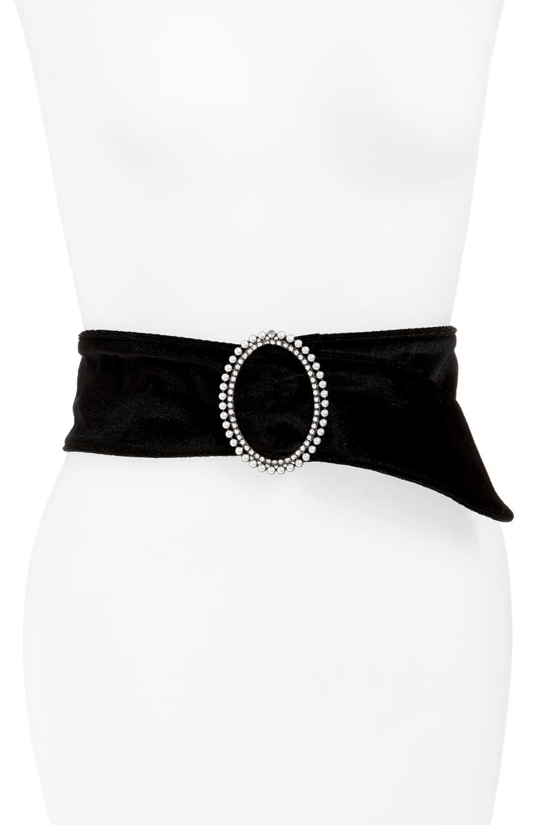 Nordstrom Velvet Belt with Imitation Pearl & Crystal Buckle, Main, color,