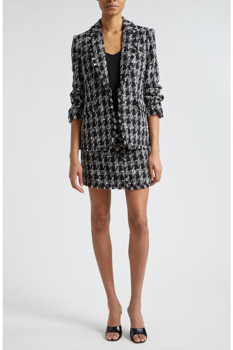 Adrienne Cotton Blend Tweed Miniskirt, Alternate, color, BLACK/ IVORY