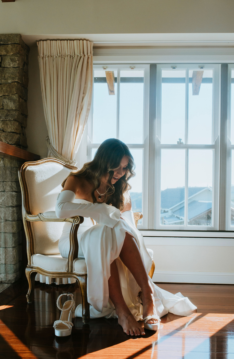 HARLO Eva Cross Over Pearl Block Heel Platform, Alternate, color, Soft White Satin