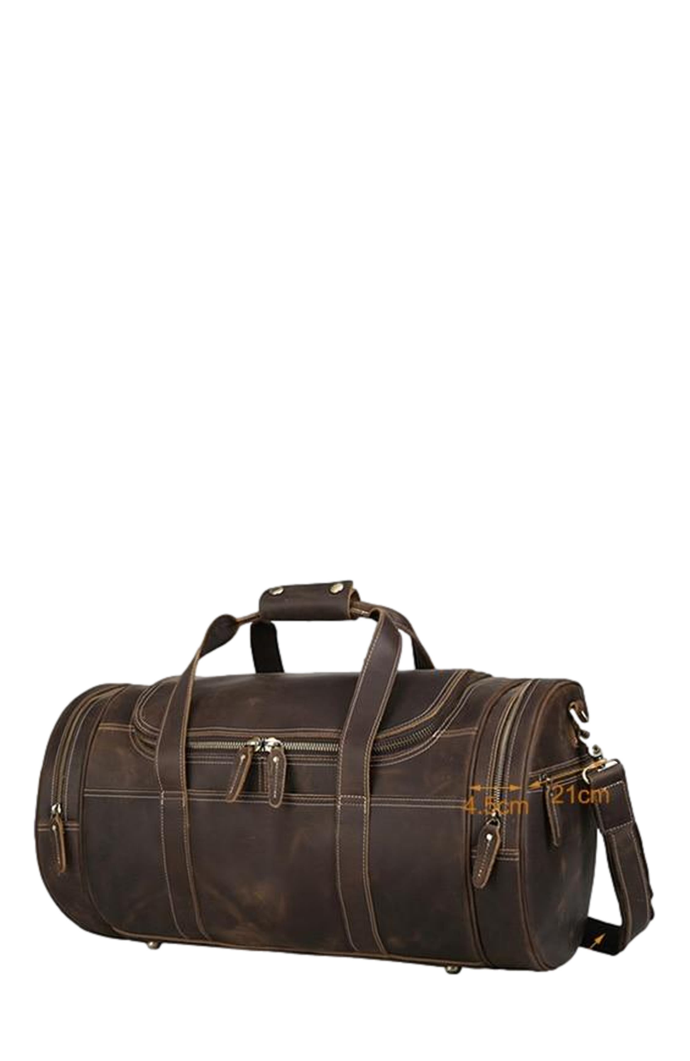 STEEL HORSE LEATHER The Wainwright Weekender | Round Vintage Leather Weekender, Alternate, color, Dark Brown
