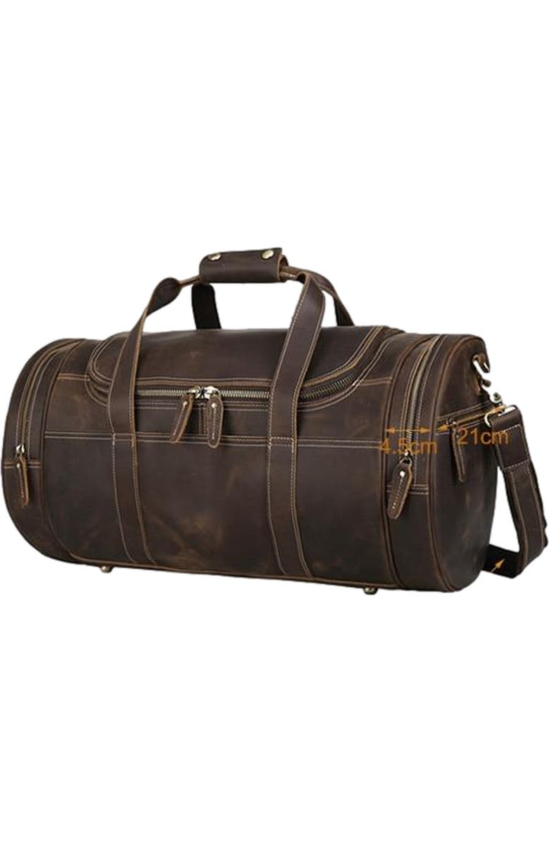 STEEL HORSE LEATHER The Wainwright Weekender | Round Vintage Leather Weekender, Alternate, color, Dark Brown