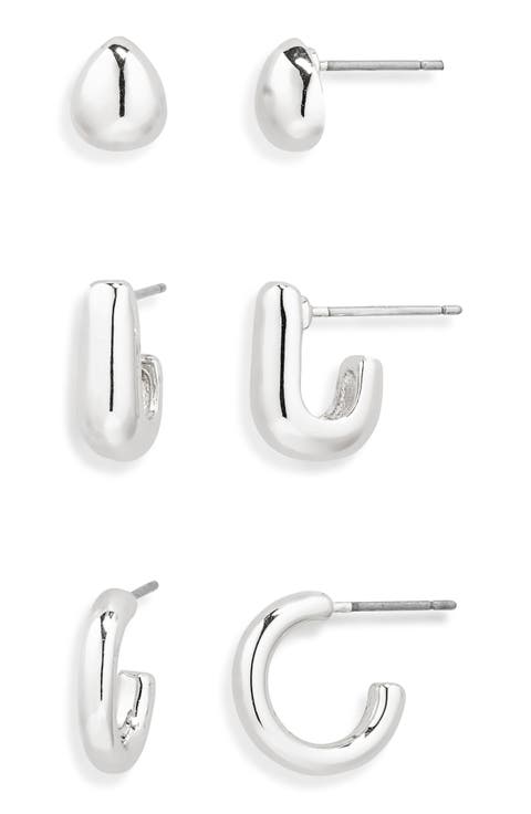 Set of Three Stud & Hoop Earrings