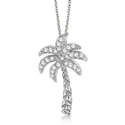 Palm Tree Shaped Diamond Pendant Necklace 14k