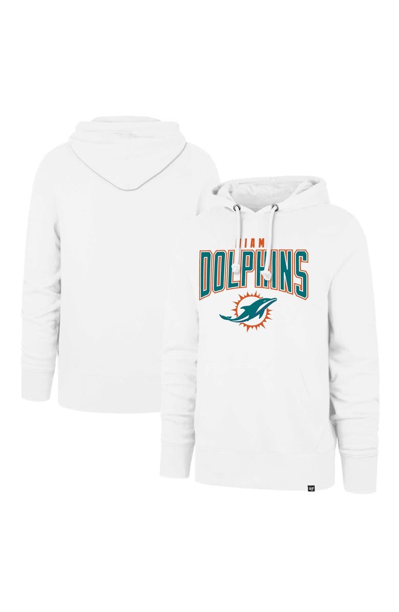 '47 Men's '47 White Miami Dolphins Elements Arch Headline Pullover Hoodie, Main, color, White